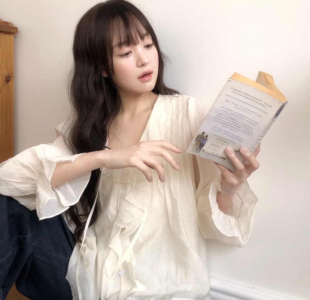 있음 창고 chic 달콤한 스타일 무거운 작업 플리츠 프릴 리본 얇은 스타일 여성 셔츠 상세 이미지 21