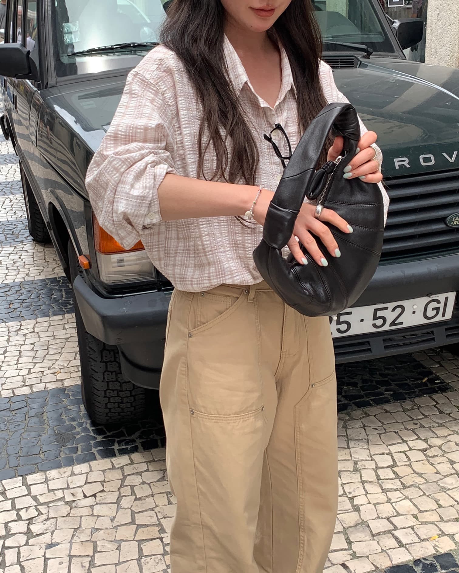 재고 있음 chic 한국 스타일 체크무늬 긴팔 셔츠 셔츠 재킷 루즈핏 맨위 상세 이미지 2