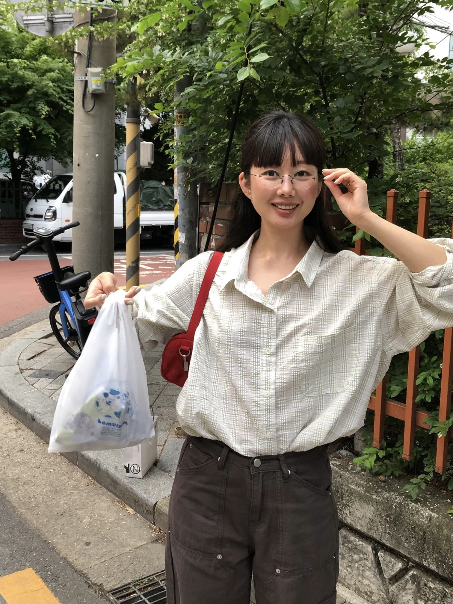 재고 있음 chic 한국 스타일 체크무늬 긴팔 셔츠 셔츠 재킷 루즈핏 맨위 상세 이미지 23
