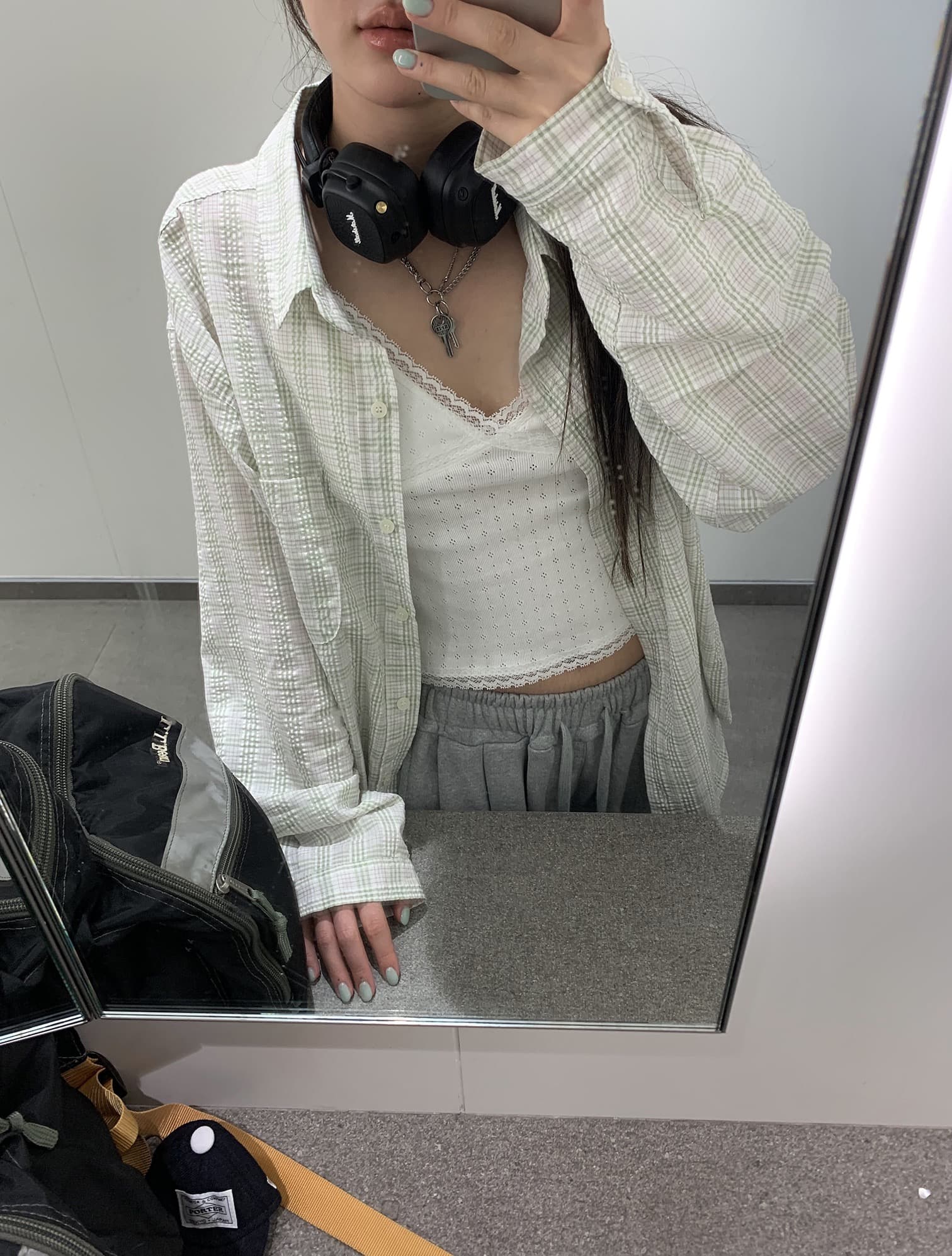 재고 있음 chic 한국 스타일 체크무늬 긴팔 셔츠 셔츠 재킷 루즈핏 맨위 상세 이미지 25