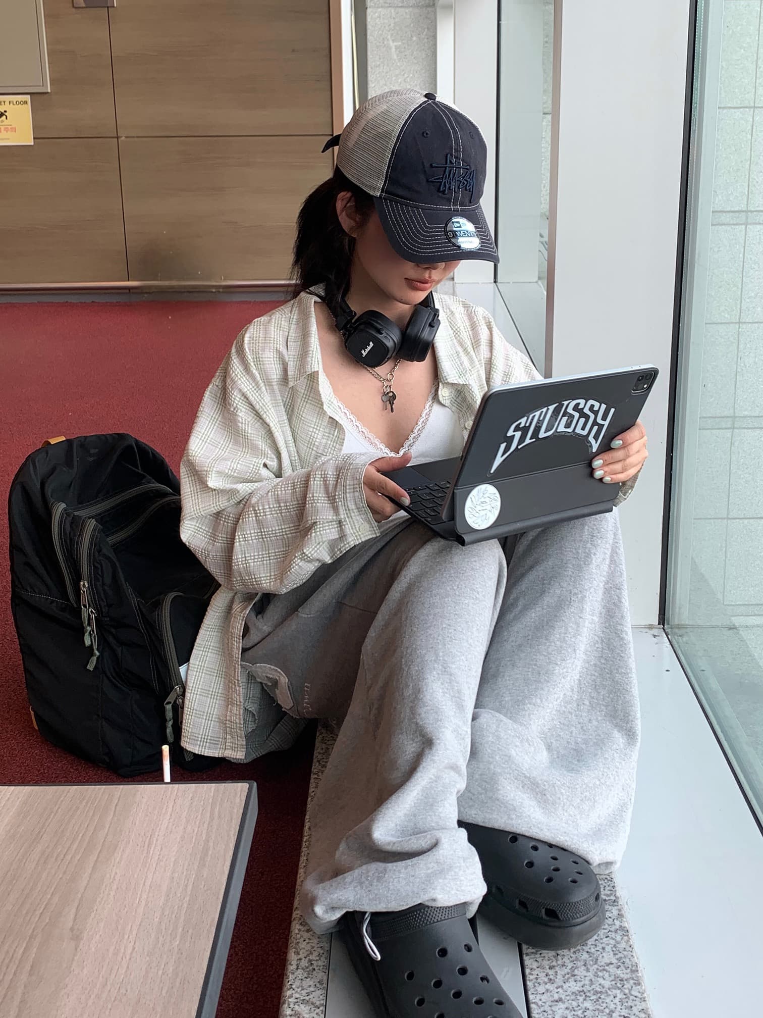 재고 있음 chic 한국 스타일 체크무늬 긴팔 셔츠 셔츠 재킷 루즈핏 맨위 상세 이미지 32