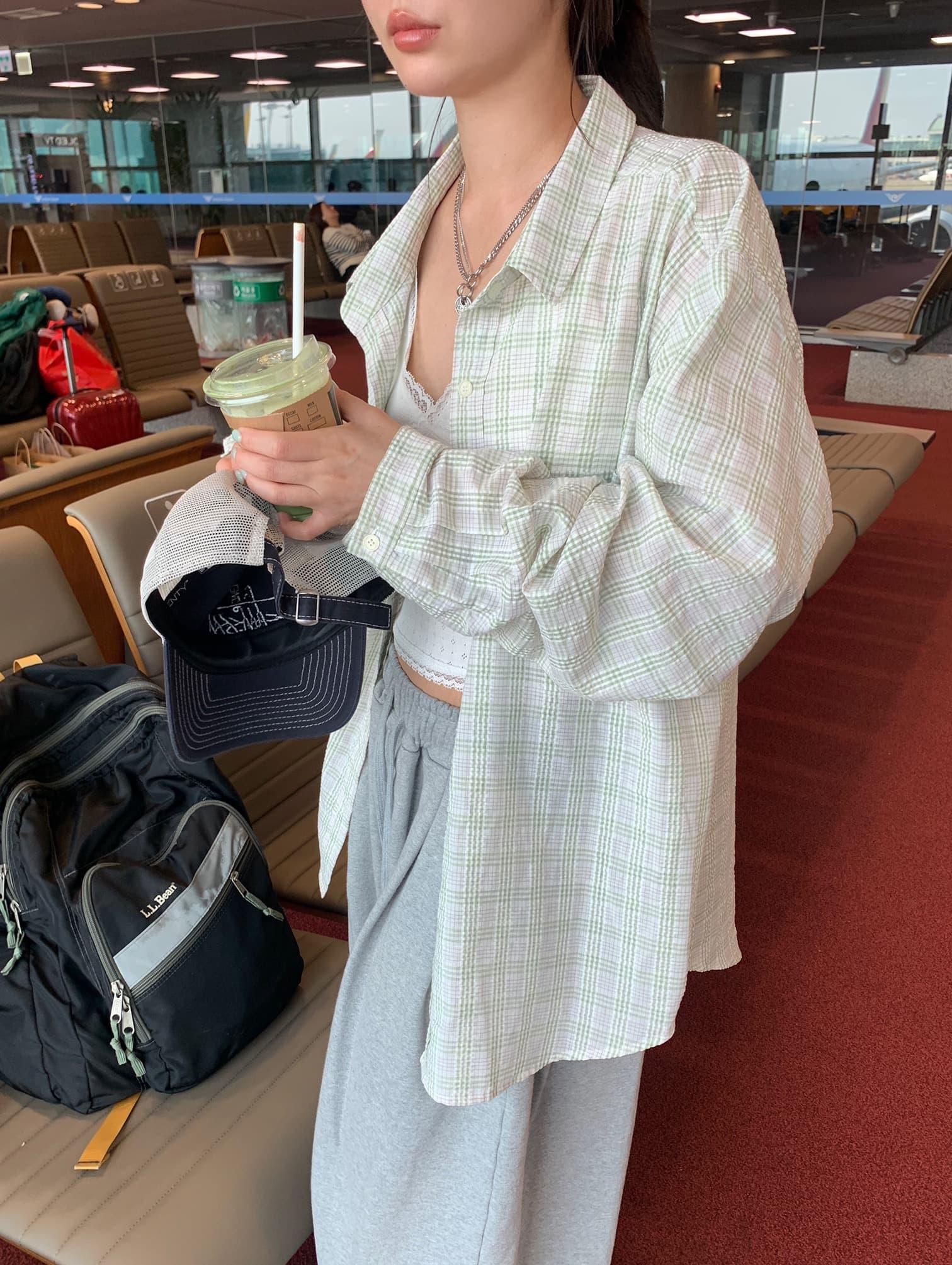 재고 있음 chic 한국 스타일 체크무늬 긴팔 셔츠 셔츠 재킷 루즈핏 맨위 상세 이미지 35