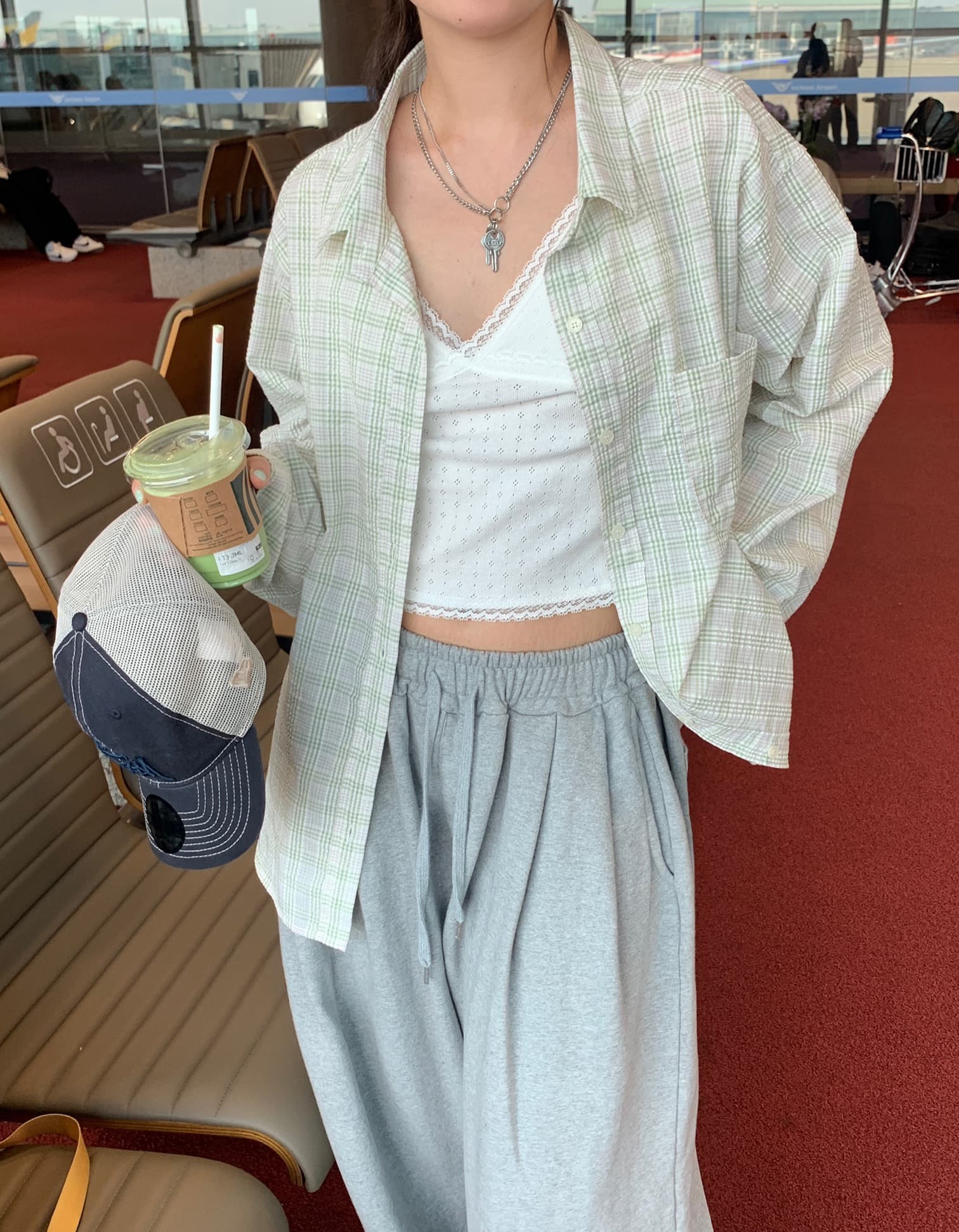 재고 있음 chic 한국 스타일 체크무늬 긴팔 셔츠 셔츠 재킷 루즈핏 맨위 상세 이미지 40