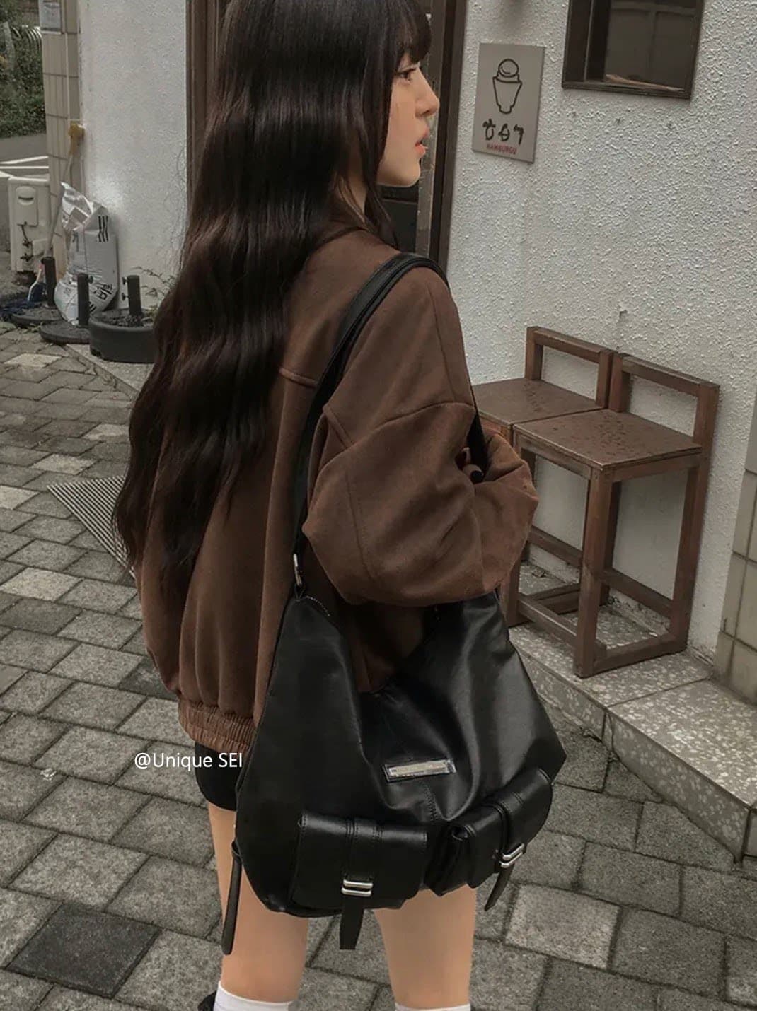 있음 선적 chic 가을 겨울 레트로 스탠드 칼라 지퍼 오토바이 재킷 여성 코트 상세 이미지 10