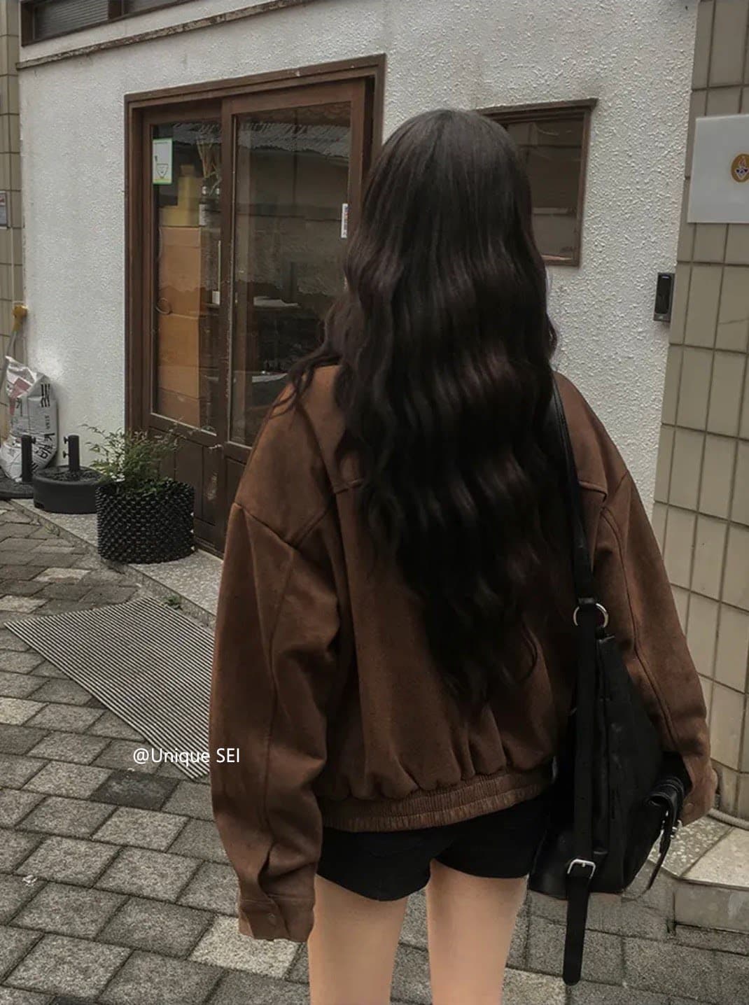 있음 선적 chic 가을 겨울 레트로 스탠드 칼라 지퍼 오토바이 재킷 여성 코트 상세 이미지 11