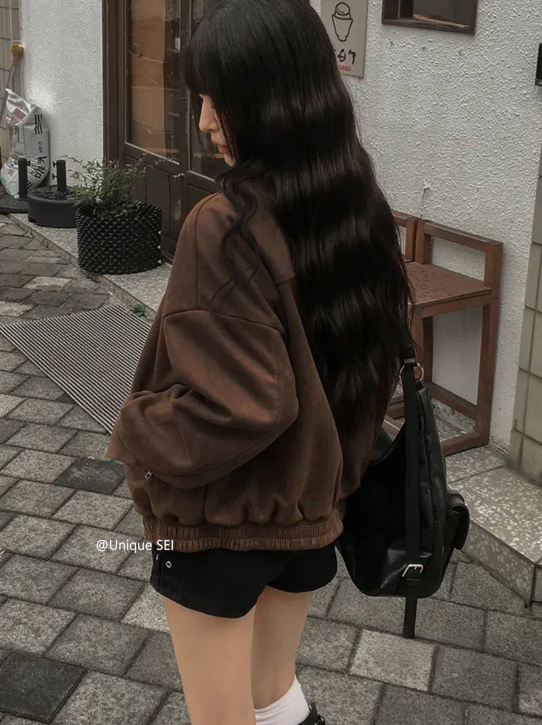 있음 선적 chic 가을 겨울 레트로 스탠드 칼라 지퍼 오토바이 재킷 여성 코트 상세 이미지 15