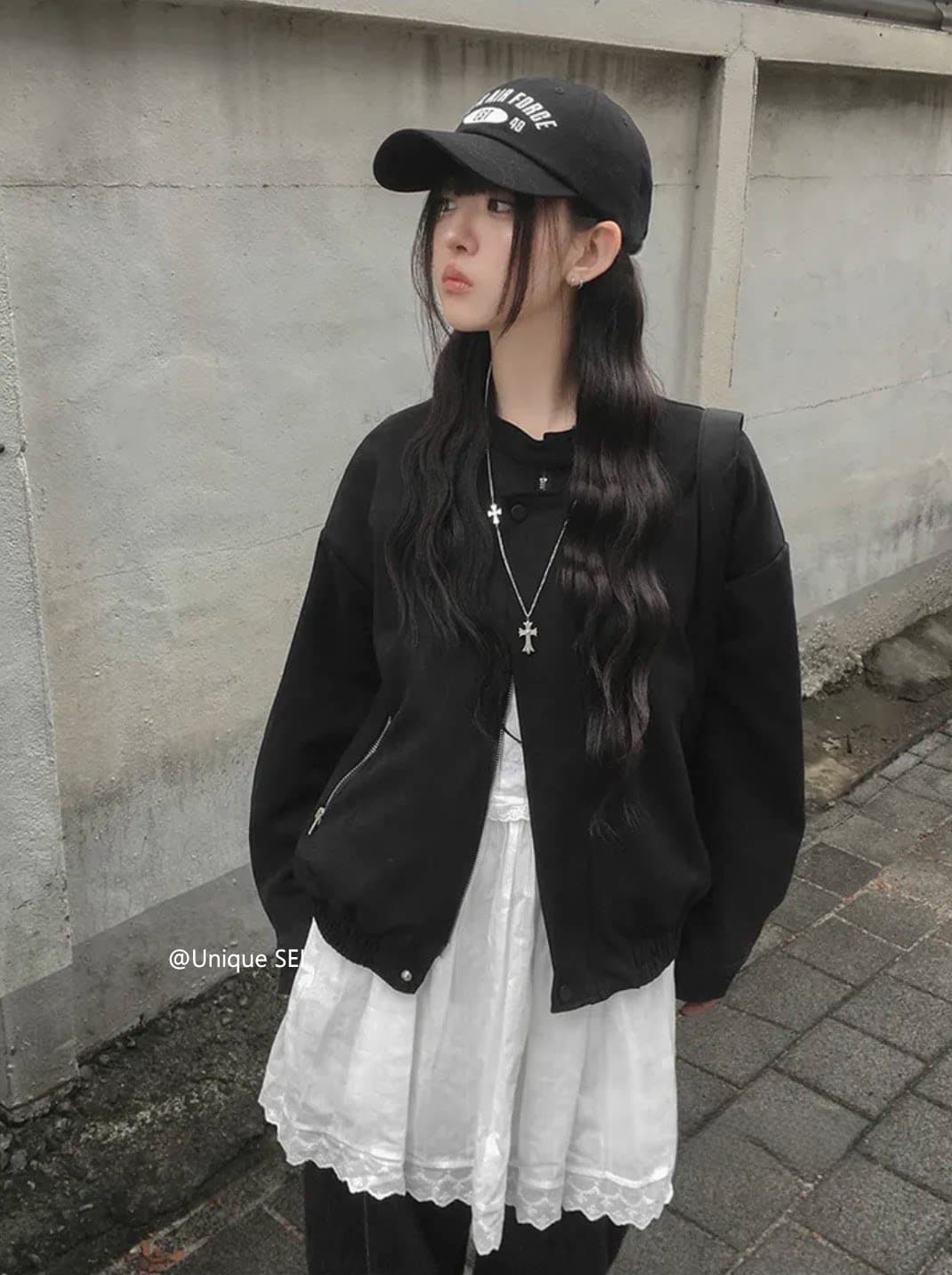 있음 선적 chic 가을 겨울 레트로 스탠드 칼라 지퍼 오토바이 재킷 여성 코트 상세 이미지 32