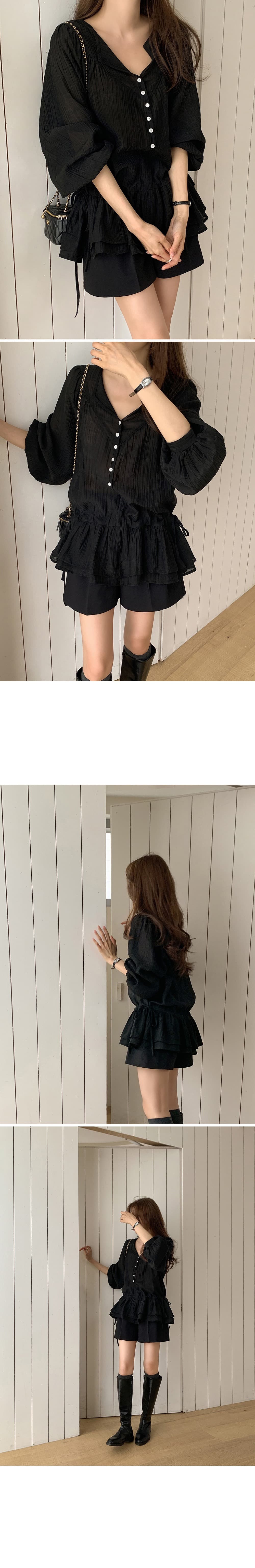 있음 선적 chic 한국 스타일 2026 봄 마이크로 ~을 통해 프릴 허리 수축 슬림해 보이는 셔츠 상세 이미지 13