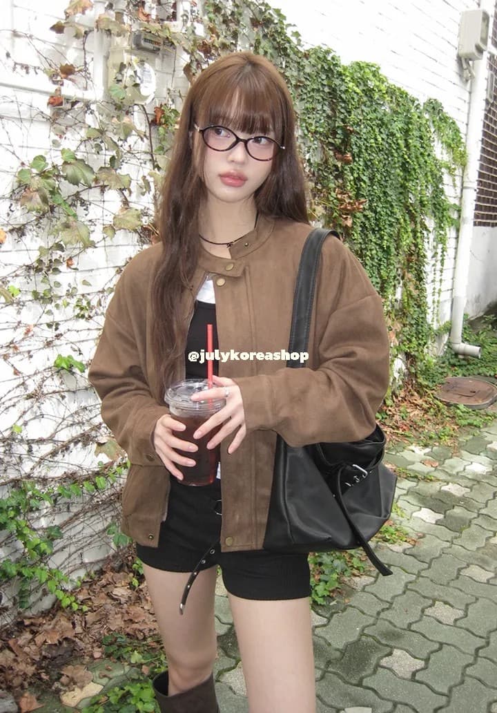 있음 선적 chic 가을 겨울 레트로 스탠드 칼라 지퍼 오토바이 재킷 여성 코트 상세 이미지 1