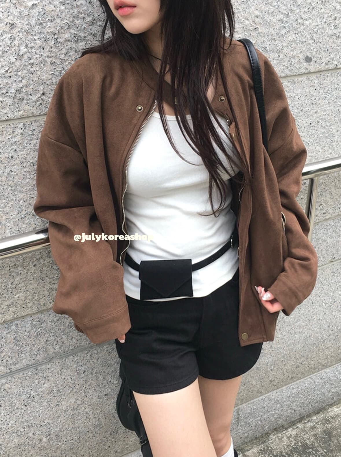 있음 선적 chic 가을 겨울 레트로 스탠드 칼라 지퍼 오토바이 재킷 여성 코트 상세 이미지 6