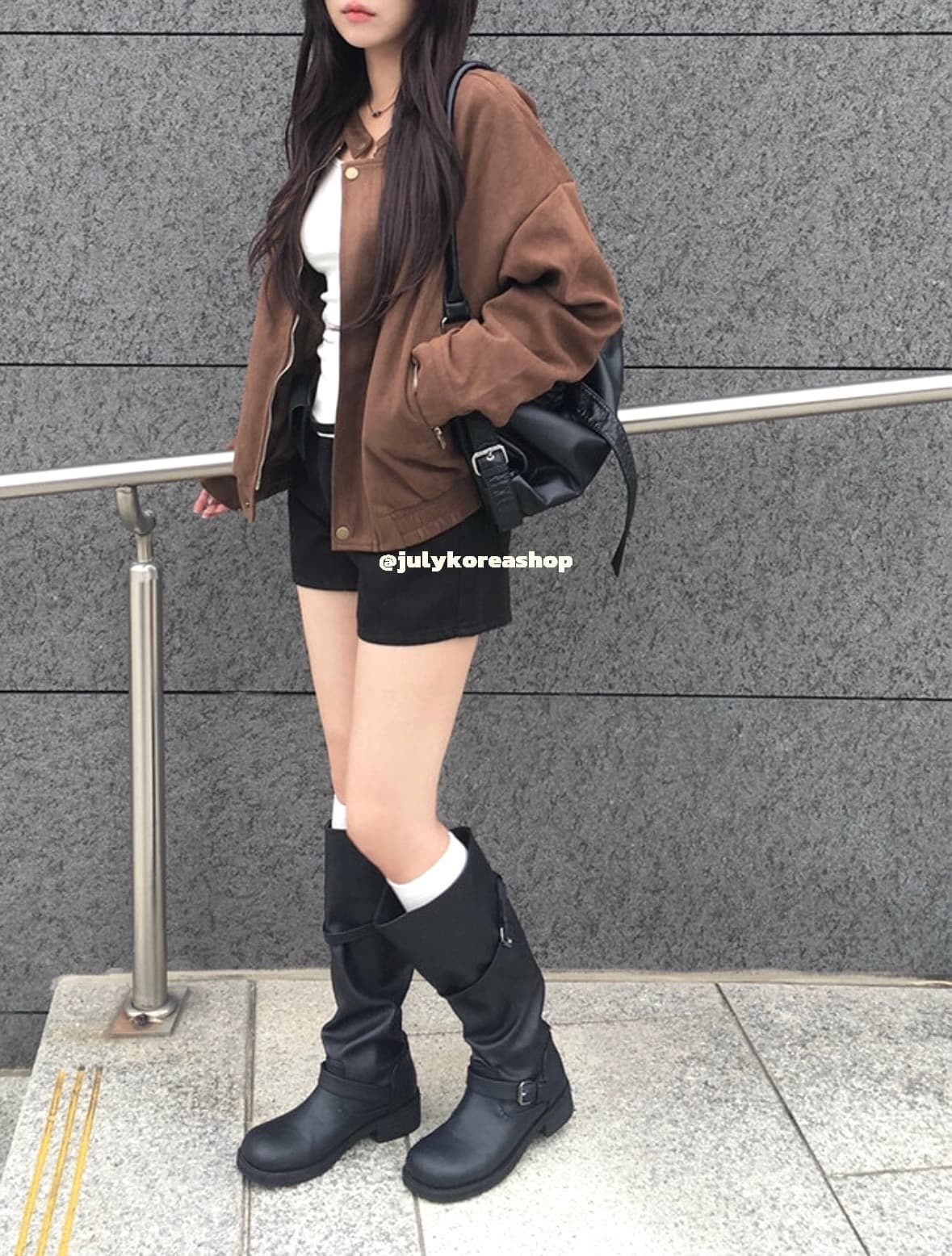 있음 선적 chic 가을 겨울 레트로 스탠드 칼라 지퍼 오토바이 재킷 여성 코트 상세 이미지 8