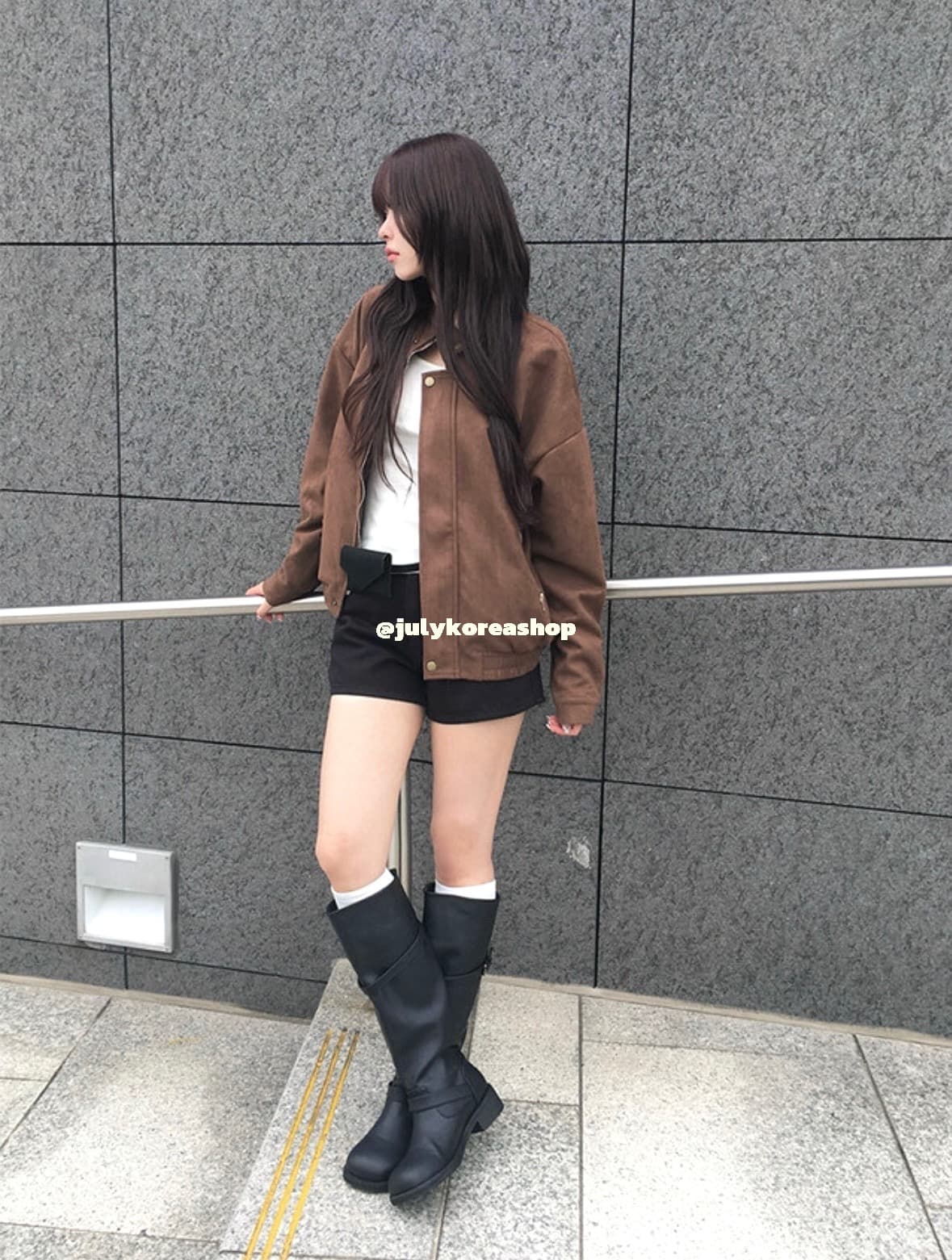 있음 선적 chic 가을 겨울 레트로 스탠드 칼라 지퍼 오토바이 재킷 여성 코트 상세 이미지 10