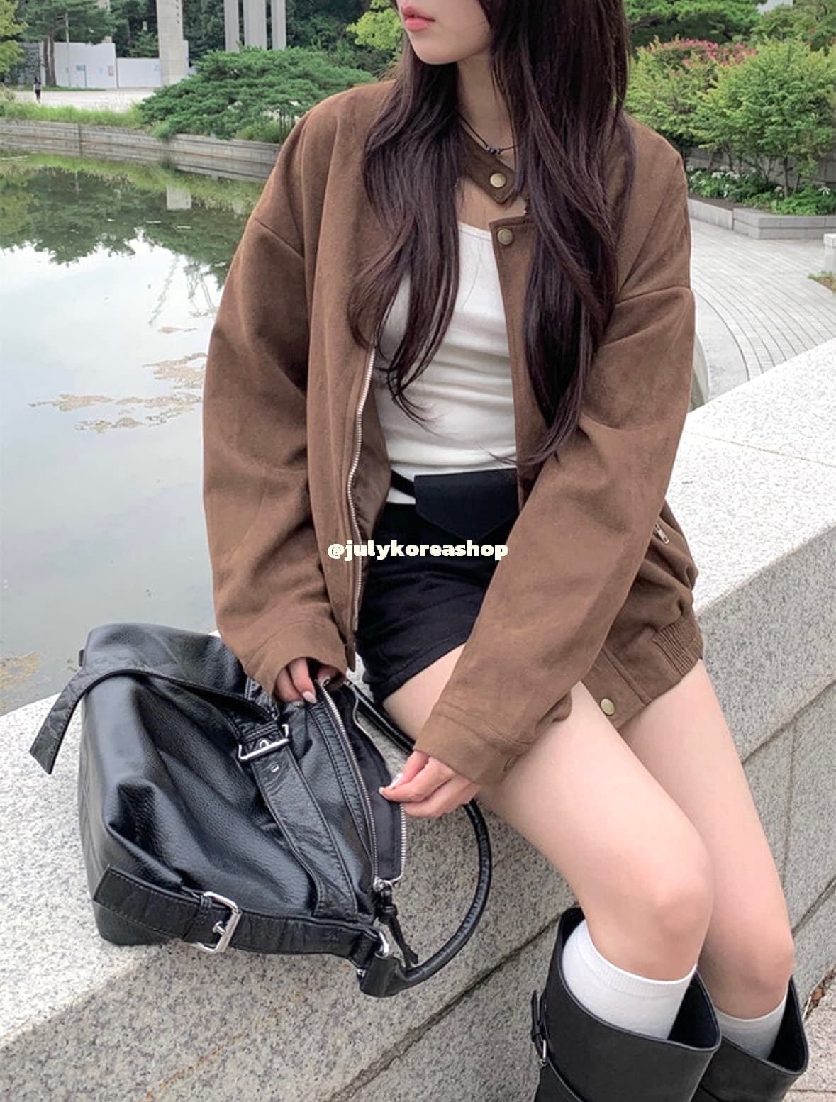 있음 선적 chic 가을 겨울 레트로 스탠드 칼라 지퍼 오토바이 재킷 여성 코트 상세 이미지 12