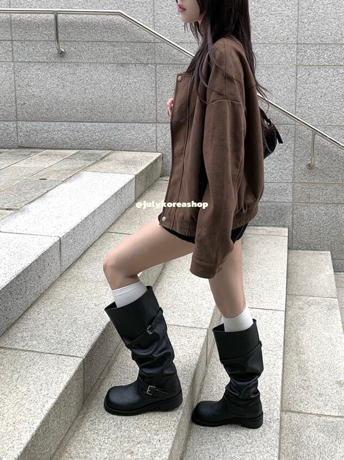 있음 선적 chic 가을 겨울 레트로 스탠드 칼라 지퍼 오토바이 재킷 여성 코트 상세 이미지 13