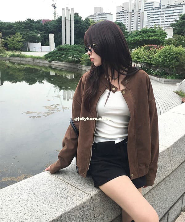 있음 선적 chic 가을 겨울 레트로 스탠드 칼라 지퍼 오토바이 재킷 여성 코트 상세 이미지 16