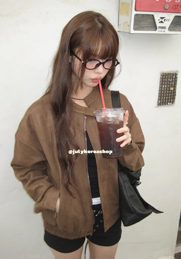 있음 선적 chic 가을 겨울 레트로 스탠드 칼라 지퍼 오토바이 재킷 여성 코트 상세 이미지 18