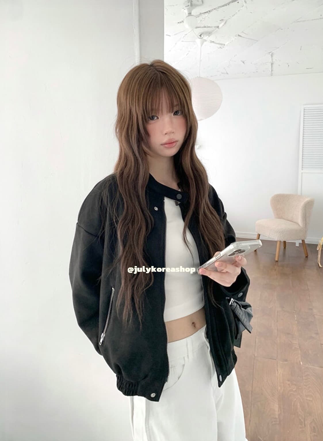 있음 선적 chic 가을 겨울 레트로 스탠드 칼라 지퍼 오토바이 재킷 여성 코트 상세 이미지 24