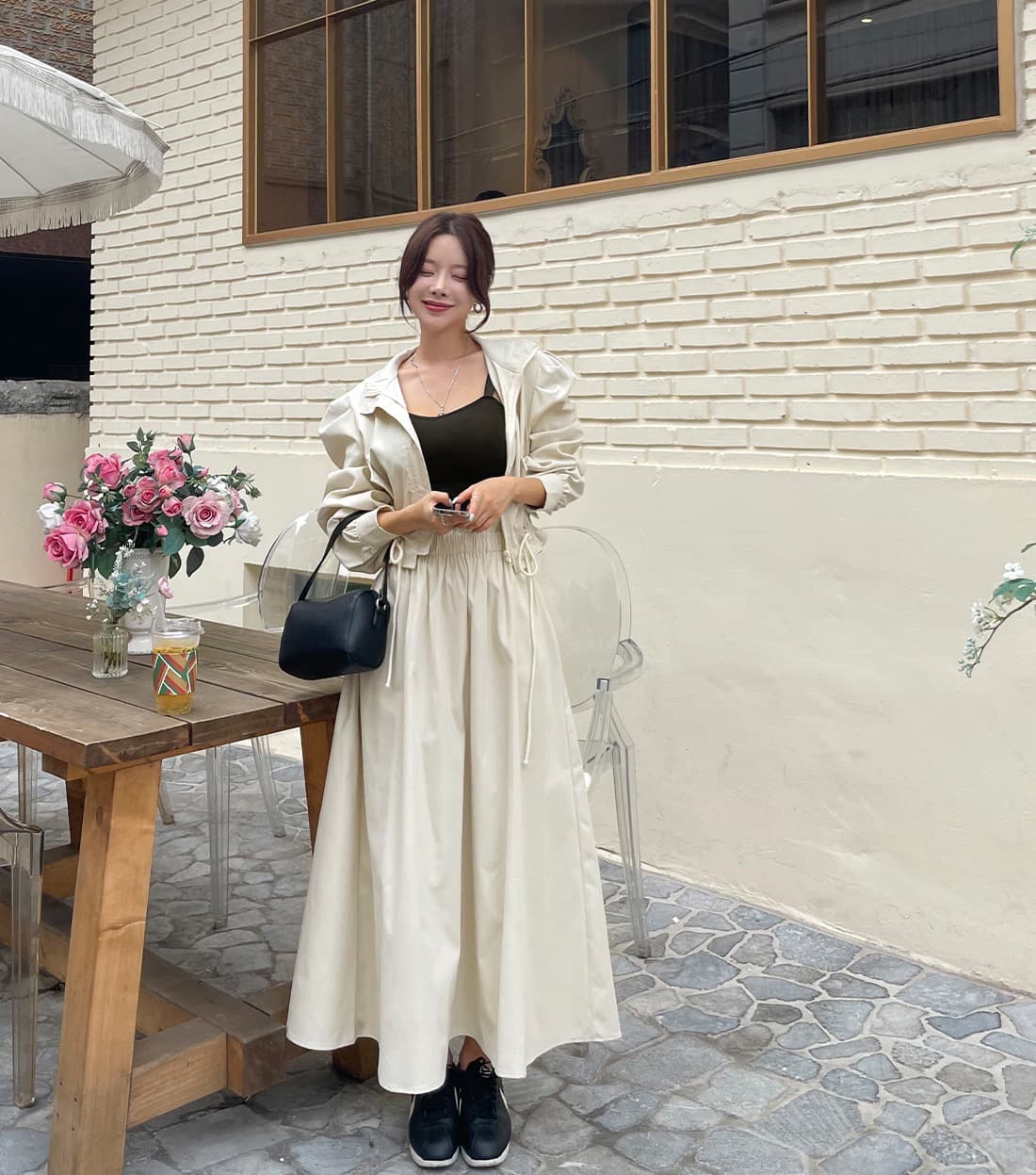 재고 있음 한국 chic 품격 루즈핏 펌프 로프 긴팔 재킷 프릴 한 마디 반신 치마 세트 상세 이미지 6
