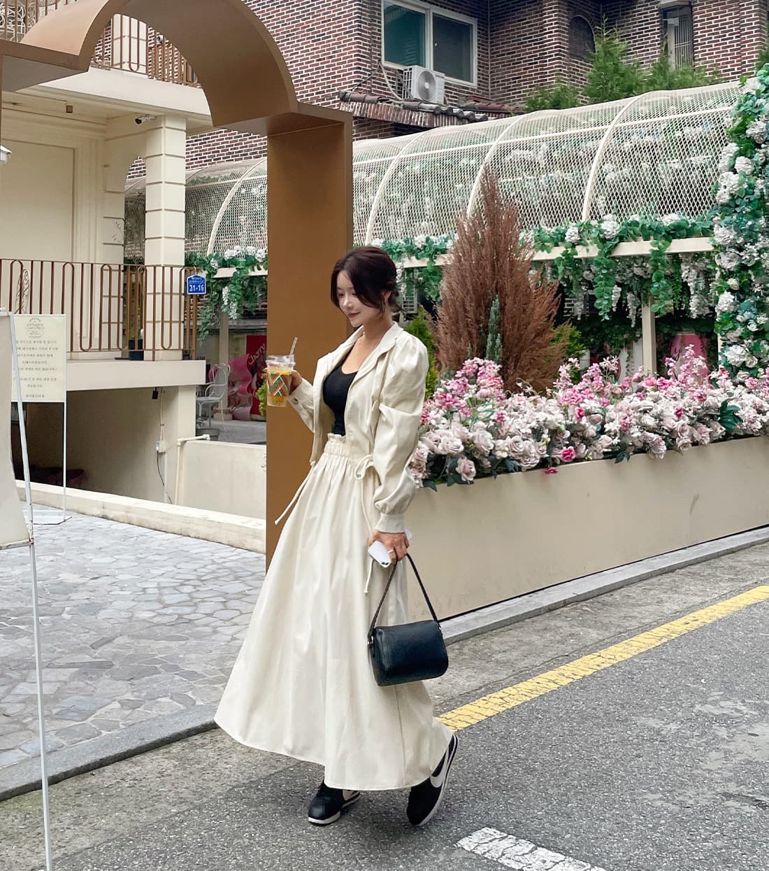 재고 있음 한국 chic 품격 루즈핏 펌프 로프 긴팔 재킷 프릴 한 마디 반신 치마 세트 상세 이미지 9