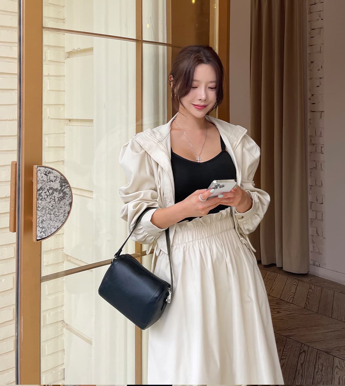 재고 있음 한국 chic 품격 루즈핏 펌프 로프 긴팔 재킷 프릴 한 마디 반신 치마 세트 상세 이미지 14