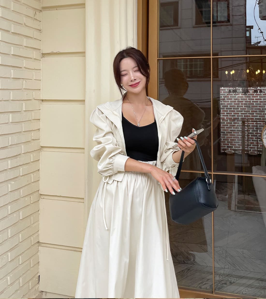 재고 있음 한국 chic 품격 루즈핏 펌프 로프 긴팔 재킷 프릴 한 마디 반신 치마 세트 상세 이미지 19