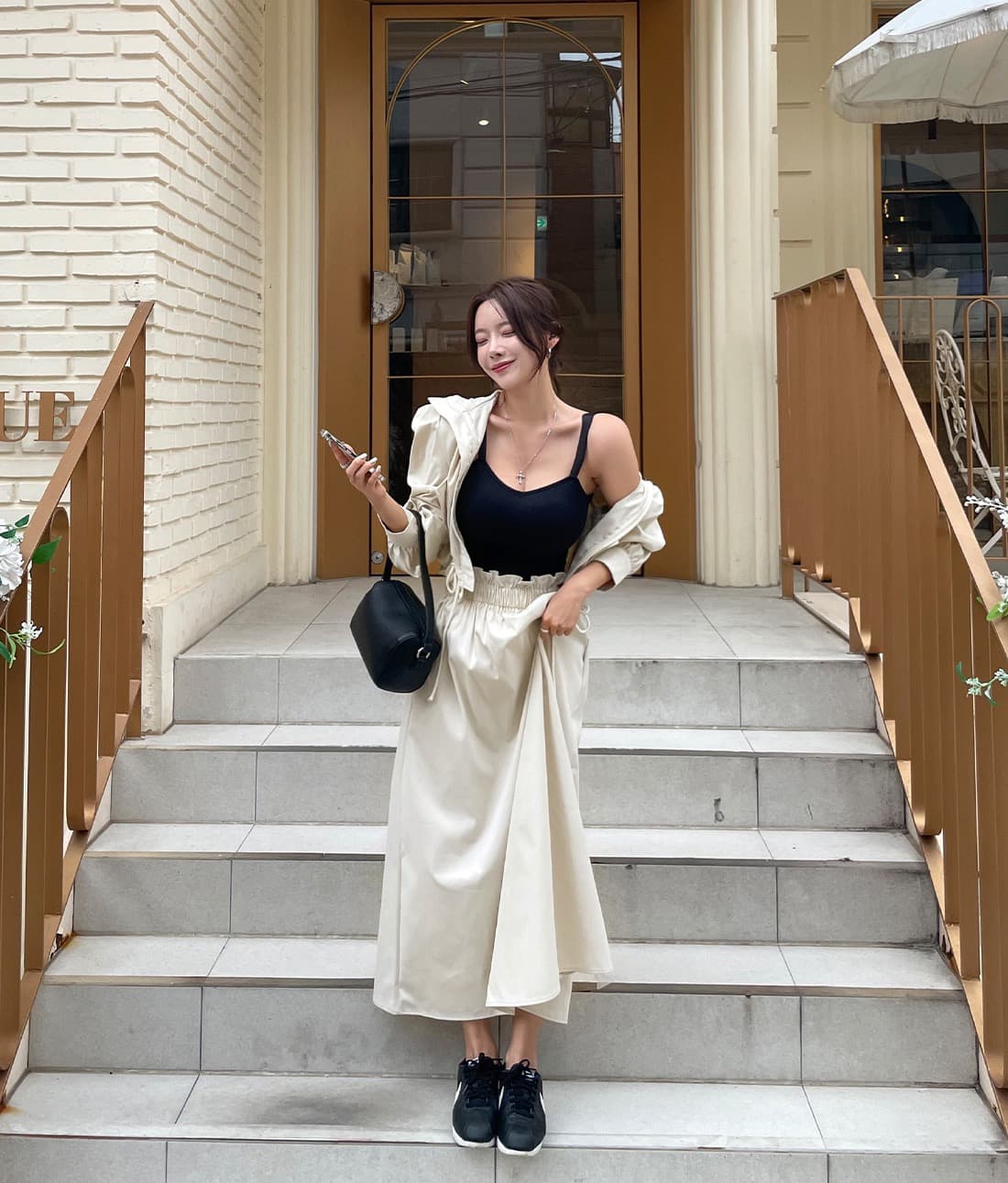재고 있음 한국 chic 품격 루즈핏 펌프 로프 긴팔 재킷 프릴 한 마디 반신 치마 세트 상세 이미지 23