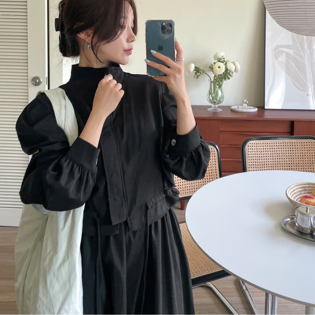 재고 있음 한국 chic 품격 루즈핏 펌프 로프 긴팔 재킷 프릴 한 마디 반신 치마 세트 상세 이미지 27