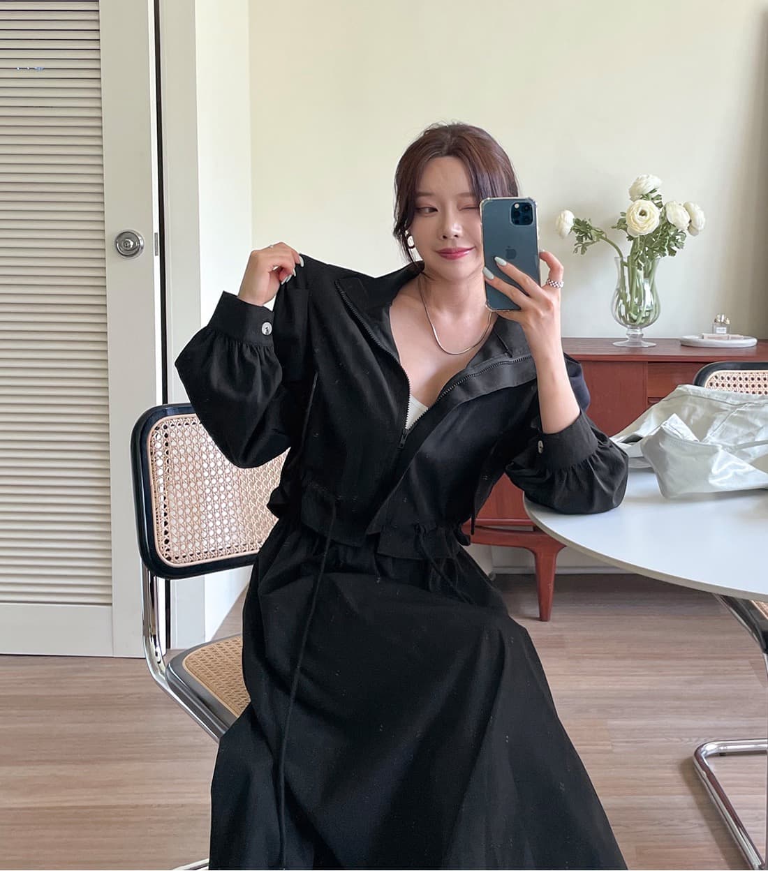 재고 있음 한국 chic 품격 루즈핏 펌프 로프 긴팔 재킷 프릴 한 마디 반신 치마 세트 상세 이미지 28