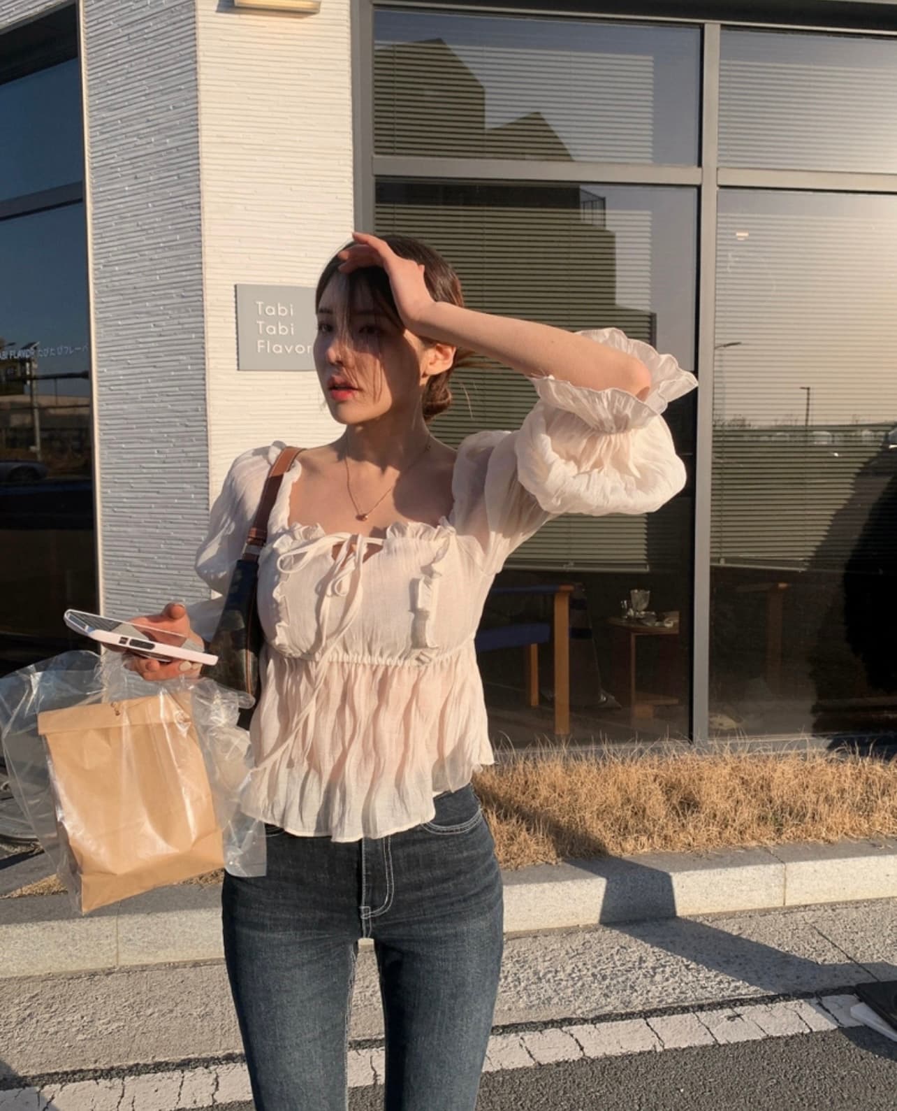 재고 있음 chic 가을 다용도 단색 프릴 셔츠 상세 이미지 6