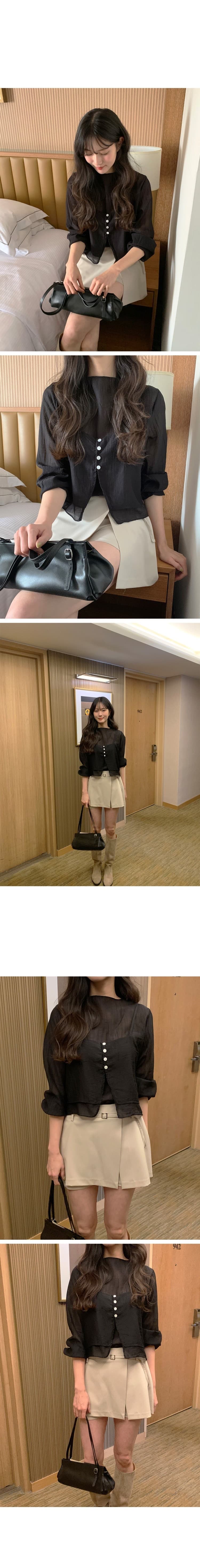 재고 있음 chic 품격 반하이넥 단색 다용도 일상 출퇴근 긴팔 셔츠 투피스 세트 상세 이미지 17