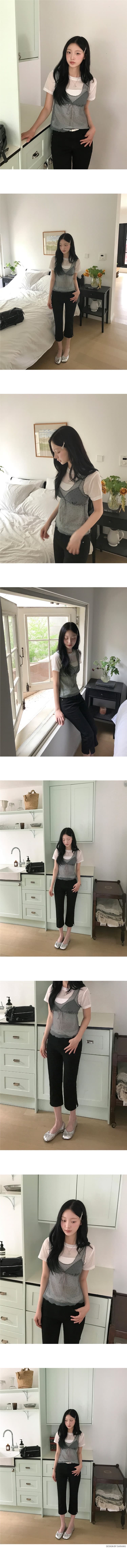 있음 밖으로 동대문 패션 패치워크 디자인 섹션 도트 무늬 망사 스트랩 조끼 상세 이미지 7