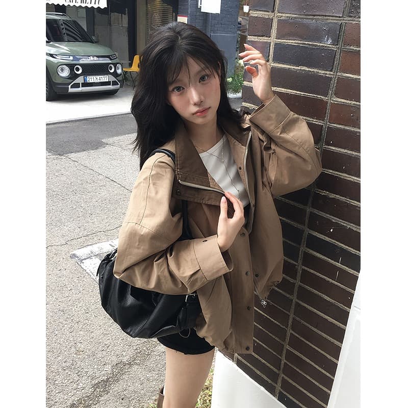 재고 있음 chic 한국 스타일 배색 루즈핏 재킷 재킷 상세 이미지 1