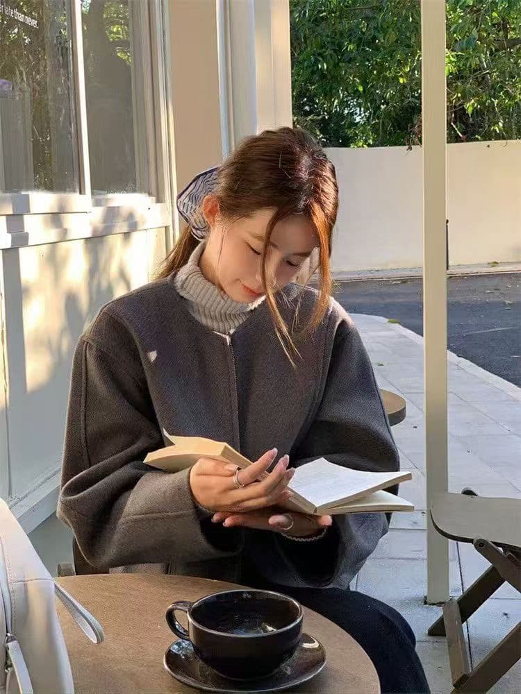 재고 있음 2026 새로운 다용도 라운드 넥 모직 플러스 면 짧은 여성 코트 지퍼 재킷 맨위 트렌디 상세 이미지 3