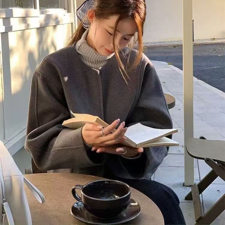 재고 있음 2026 새로운 다용도 라운드 넥 모직 플러스 면 짧은 여성 코트 지퍼 재킷 맨위 트렌디 상세 이미지 9