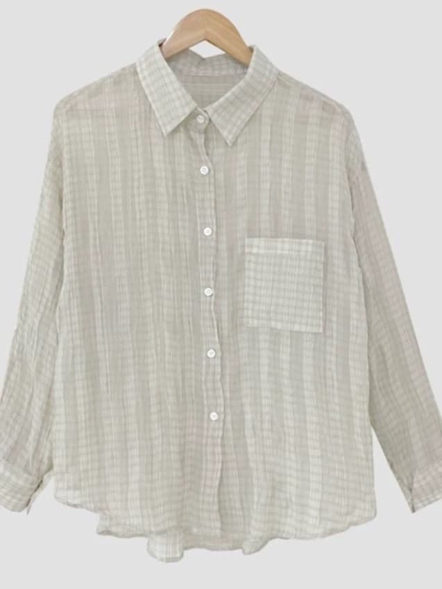 재고 있음 chic 루즈핏 자외선 차단 Pleat 곡물 격자 무늬 셔츠 26 가을 동대문 새로운 여성 상세 이미지 8