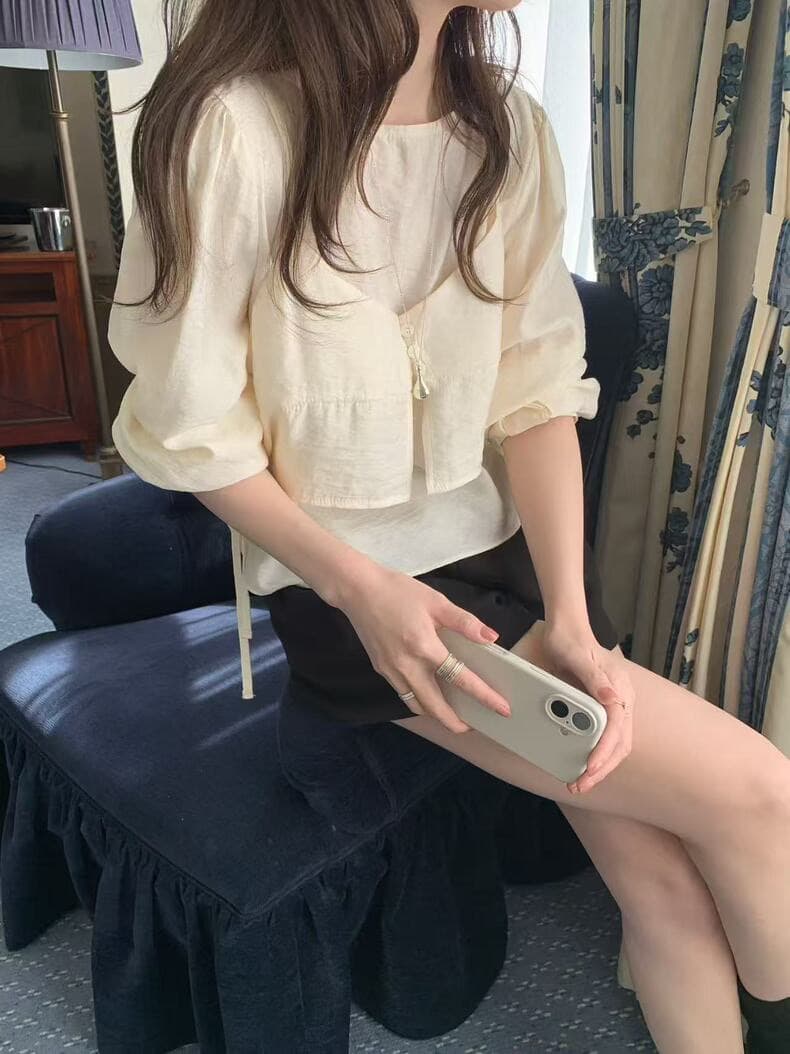 2026 한국 동대문 프랑스식 부드러운 바람 레이스업 허리 수축 여성 셔츠 품격 디자인 센스 맨위 상세 이미지 10