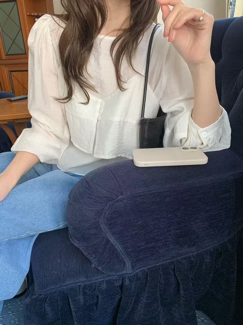 2026 한국 동대문 프랑스식 부드러운 바람 레이스업 허리 수축 여성 셔츠 품격 디자인 센스 맨위 상세 이미지 20