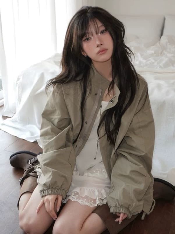 재고 있음 chic 가을 겨울 다용도 야외 캐주얼 바람 루즈핏 펌프 로프 의류 짧은 외투 26 봄 새로운 여성 상세 이미지 6