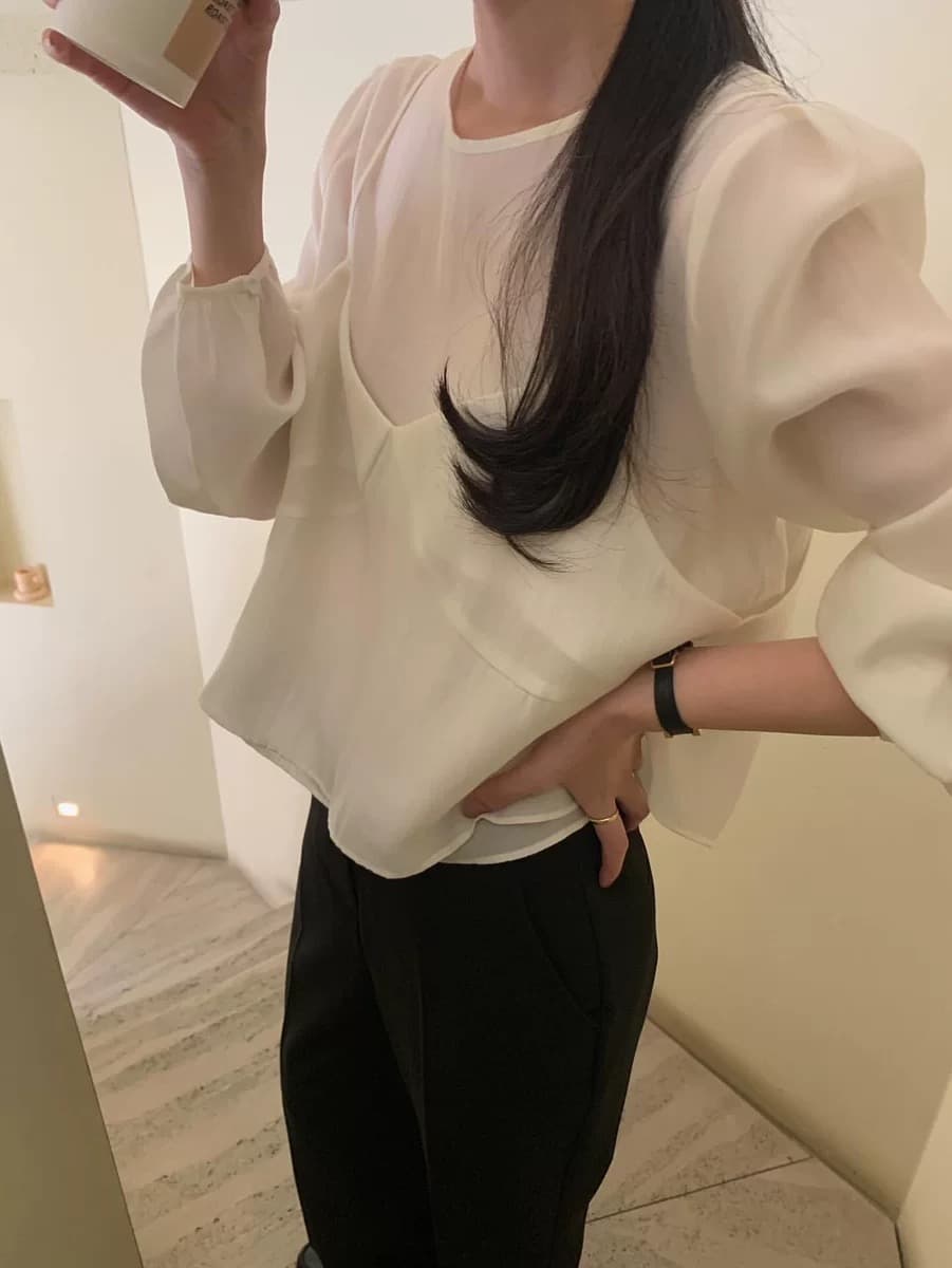 재고 있음 chic 한국 동대문 라운드 넥 쉬폰 코디 섹시함 V넥 작은 슬링 투피스 조끼 여성 이미지 3