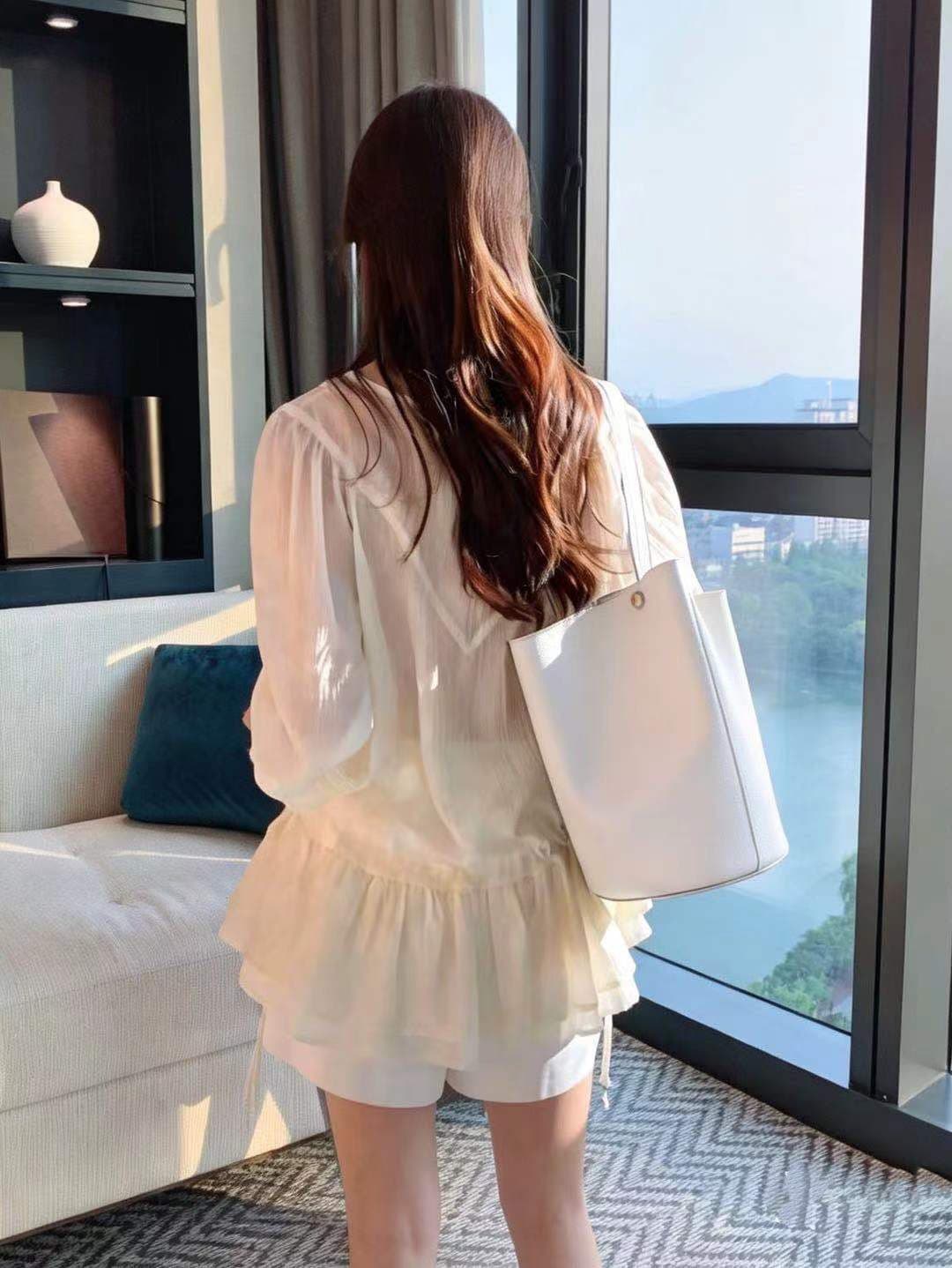 있음 밖으로 2026 한국 chic 펌프 로프 허리 수축 이중층 프릴 여성 셔츠 상세 이미지 4
