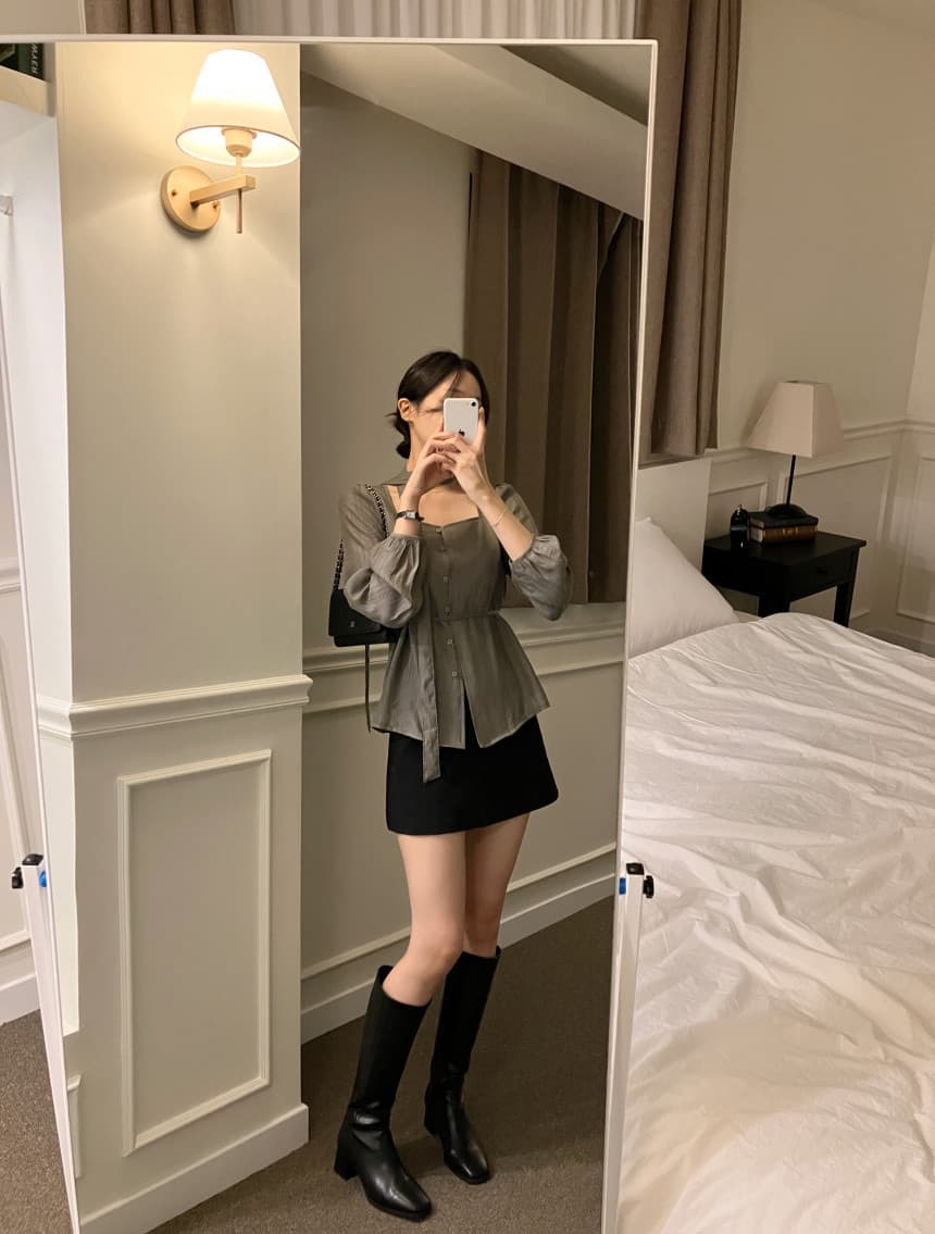 chic 가을 새로운 광장 리더쉽 단추 리본 레이스업 여성 셔츠 고급 센스 다용도 빛 요리 한 맨위 상세 이미지 28