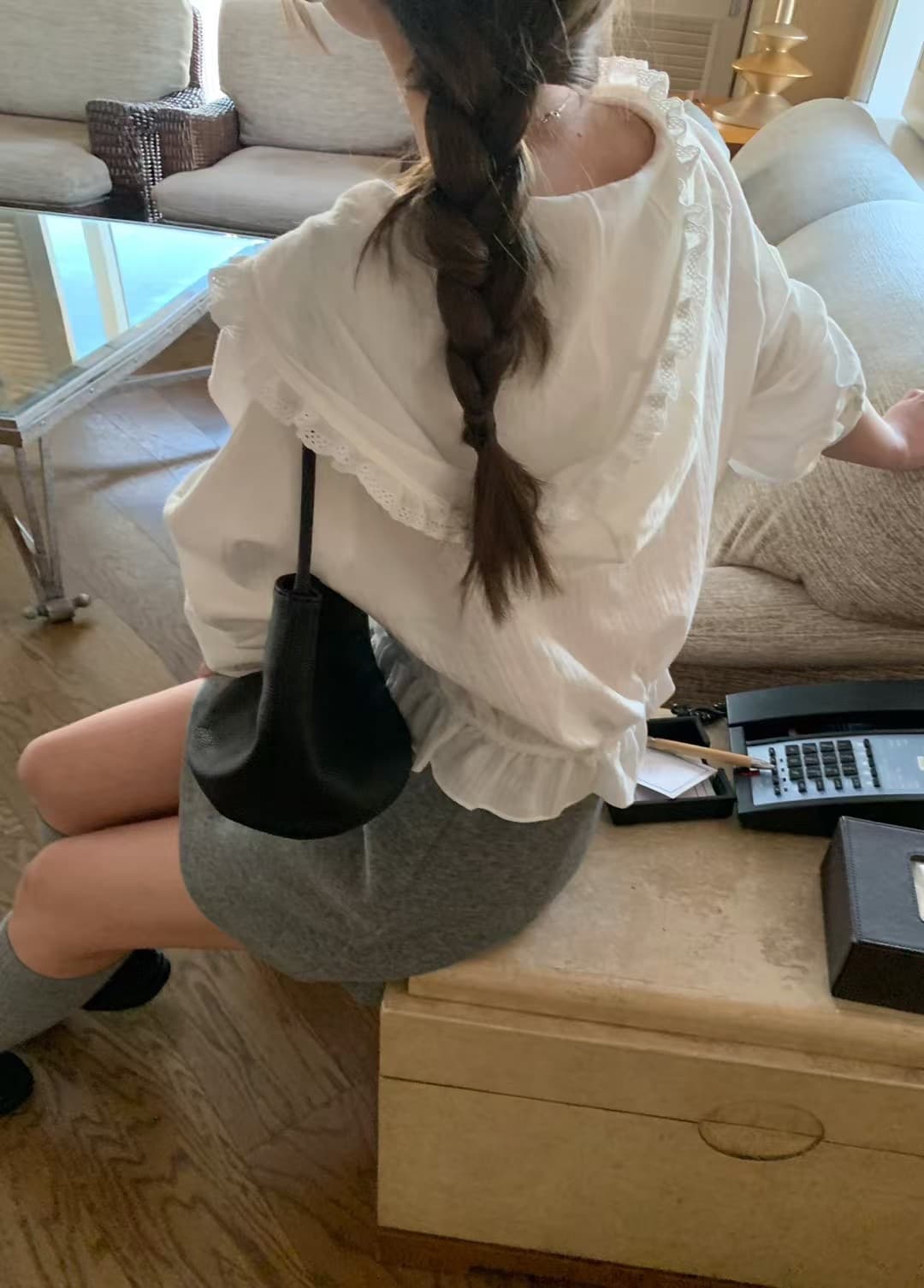 있음 선적 한국 ins 주름 부서 버클 레이스 후드 달콤함 귀여운 이미지 4