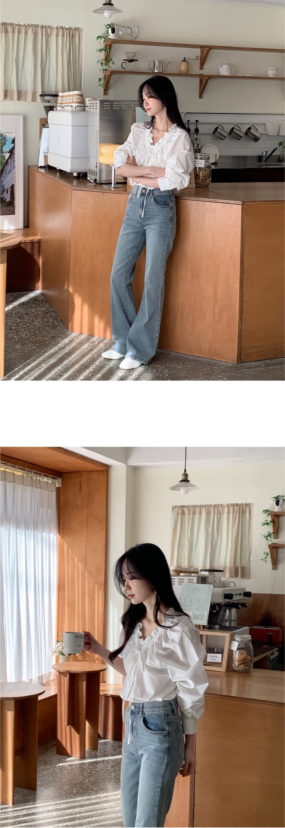 재고 있음 chic 이른 가을 한 부서 부드러운 프랑스식 품격 프릴 V넥 주름 장식 레이스업 긴팔 Chic 셔츠 상세 이미지 6
