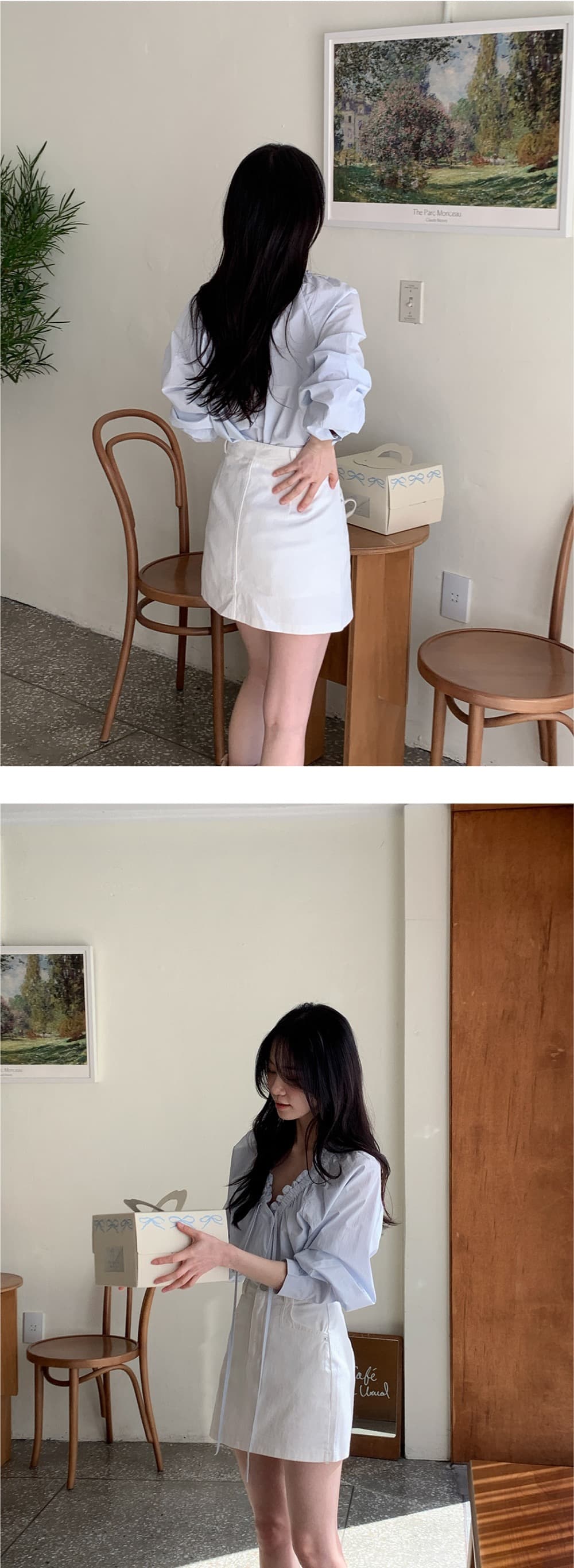 재고 있음 chic 이른 가을 한 부서 부드러운 프랑스식 품격 프릴 V넥 주름 장식 레이스업 긴팔 Chic 셔츠 상세 이미지 19