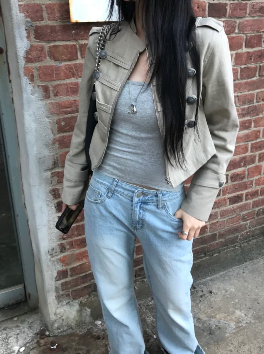 한국 chic 가을 작은 대중 레트로 Chic 단추 장식 루즈핏 다용도 긴팔 워크웨어 재킷 짧은 외투 이미지 3