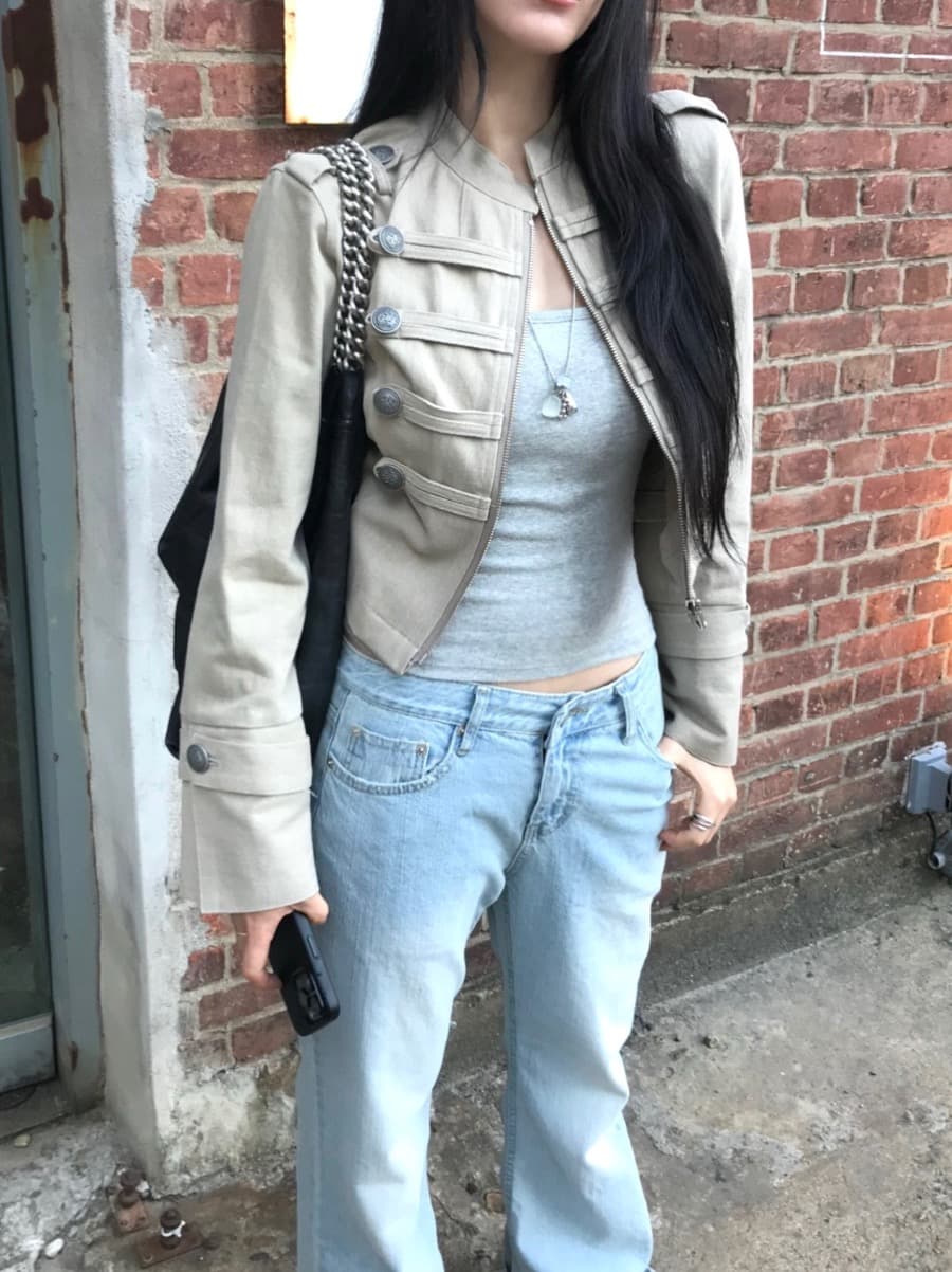 한국 chic 가을 작은 대중 레트로 Chic 단추 장식 루즈핏 다용도 긴팔 워크웨어 재킷 짧은 외투 상세 이미지 3