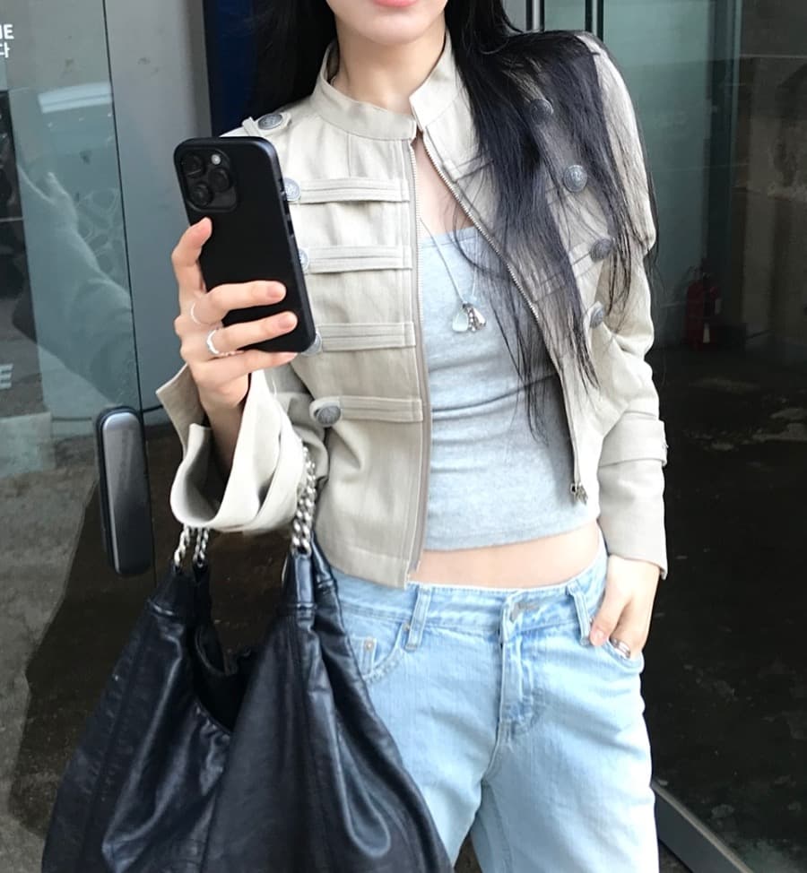 한국 chic 가을 작은 대중 레트로 Chic 단추 장식 루즈핏 다용도 긴팔 워크웨어 재킷 짧은 외투 상세 이미지 14
