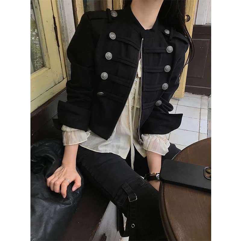 한국 chic 가을 작은 대중 레트로 Chic 단추 장식 루즈핏 다용도 긴팔 워크웨어 재킷 짧은 외투 상세 이미지 43