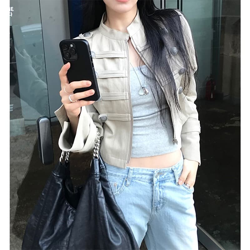 한국 chic 가을 작은 대중 레트로 Chic 단추 장식 루즈핏 다용도 긴팔 워크웨어 재킷 짧은 외투 상세 이미지 44