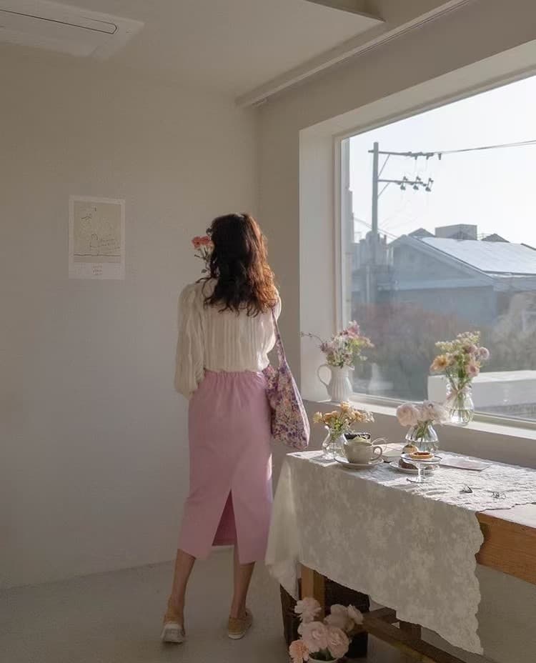 재고 있음 한 부서 빛 요리 한 프릴 패치워크 라운드 넥 긴팔 쉬폰 블라우스 셔츠 상세 이미지 14